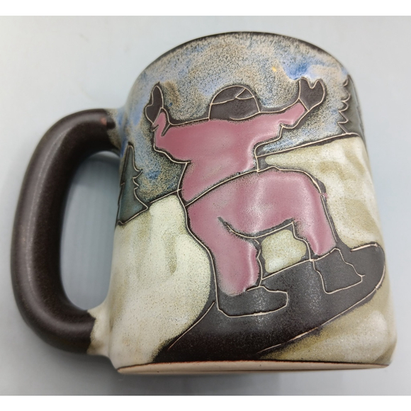 Vintage MARA Mexican Pottery Stoneware Ski Snowboard Winter Mugs Artist Signed - Picture 4 of 10